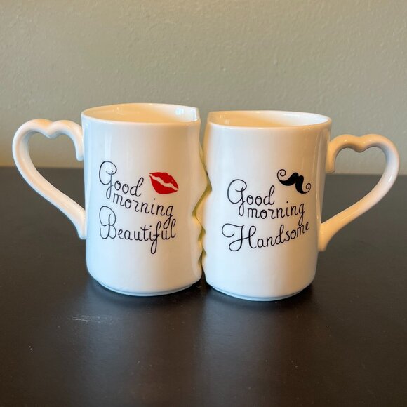 Kissing Couple GOOD MORNING BEAUTIFUL and HANDSOME His & Hers Ceramic Mug Set - Picture 4 of 12